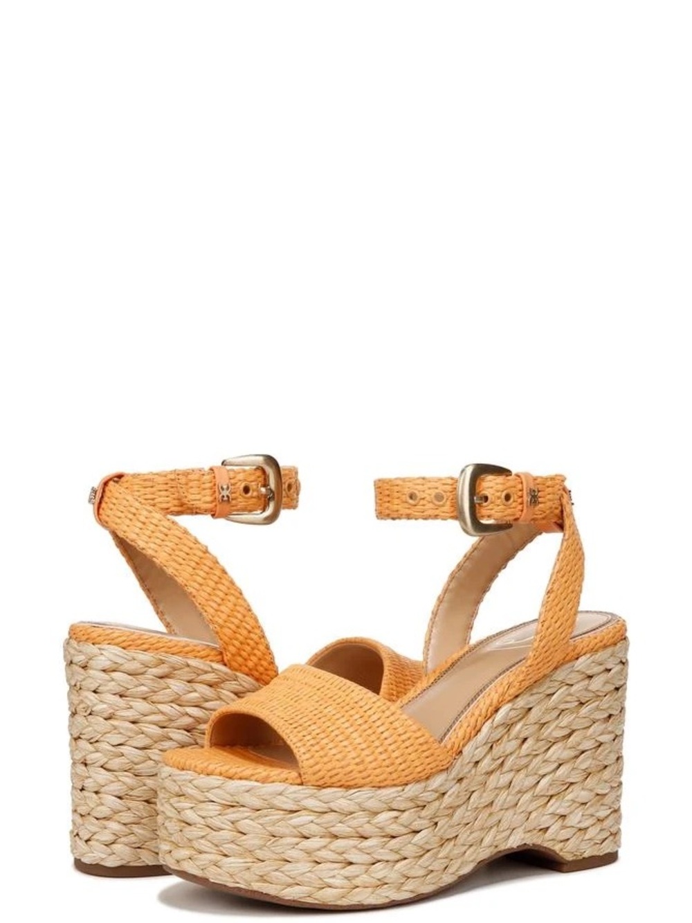 Sam Edelman April Espadrille Platform Sandals in Mari Gold Raffia